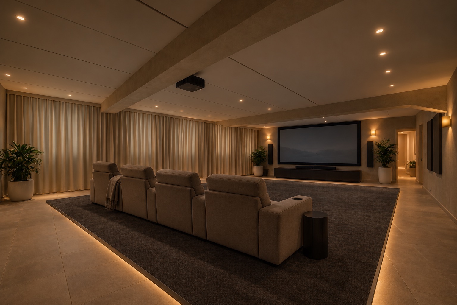 Variante su richiesta: sala cinema al posto della piscina, render AI — Attico Busto Arsizio